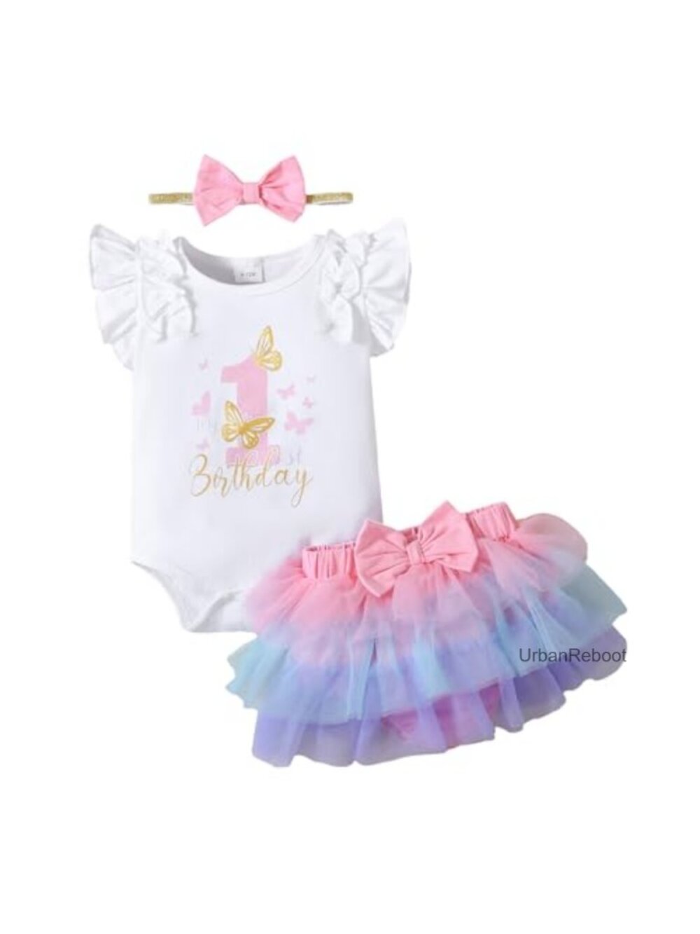 Baby Girl Skirt Set Romper Top Headband First Birthday Tutu Outfit